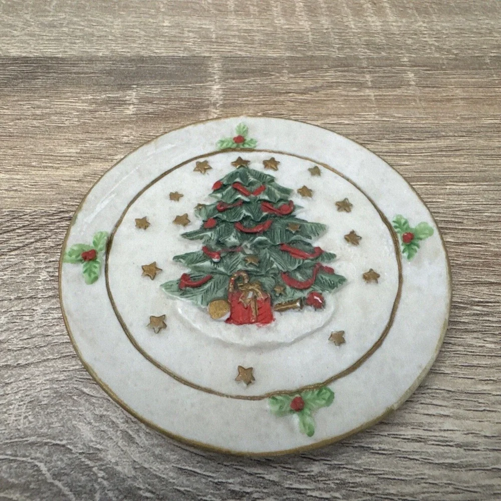 Vintage C&F Enterprises CHRISTMAS‎ TREE Miniature Tea Set 1995 Resin 7 Pieces